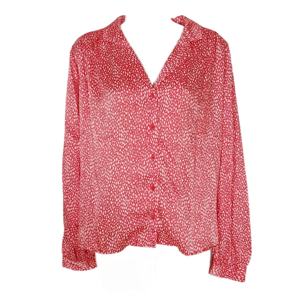 Topshop red white oversized button down shirt size 10 medium